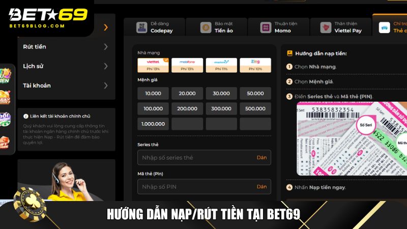 Hướng dẫn nạp/rút tiền tại Bet69