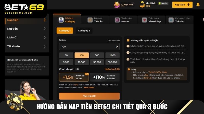 Chi tiết cách nạp tiền Bet69 qua 3 bước đơn giản